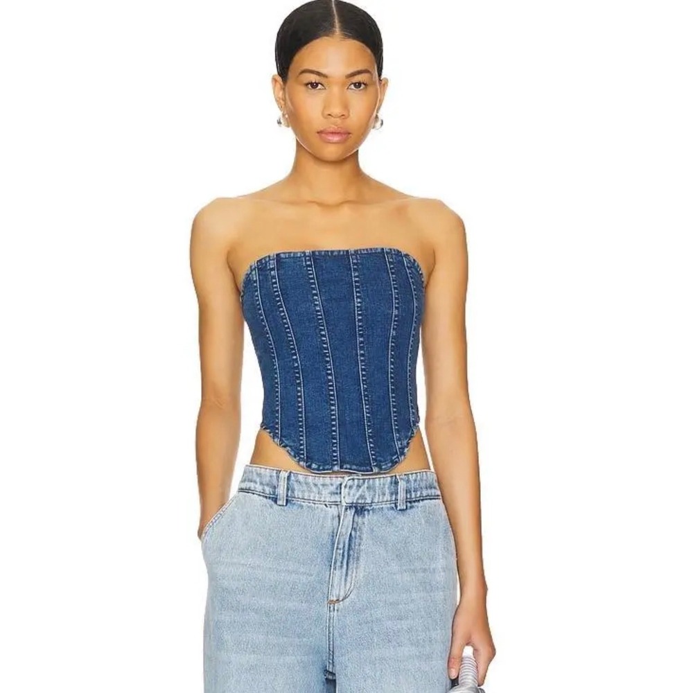 Good American Womens Corset Tube Top Denim Strapless Indigo GCORTU478 Small NWT